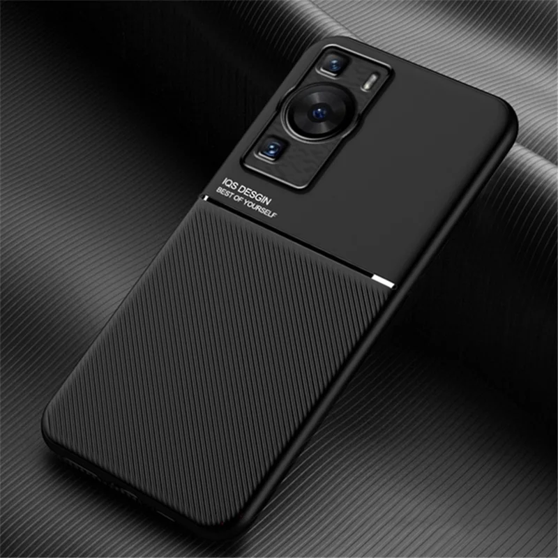 Per Huawei P60 Linee impresse Custodia per telefono anti-caduta in pelle PU + TPU - Nero