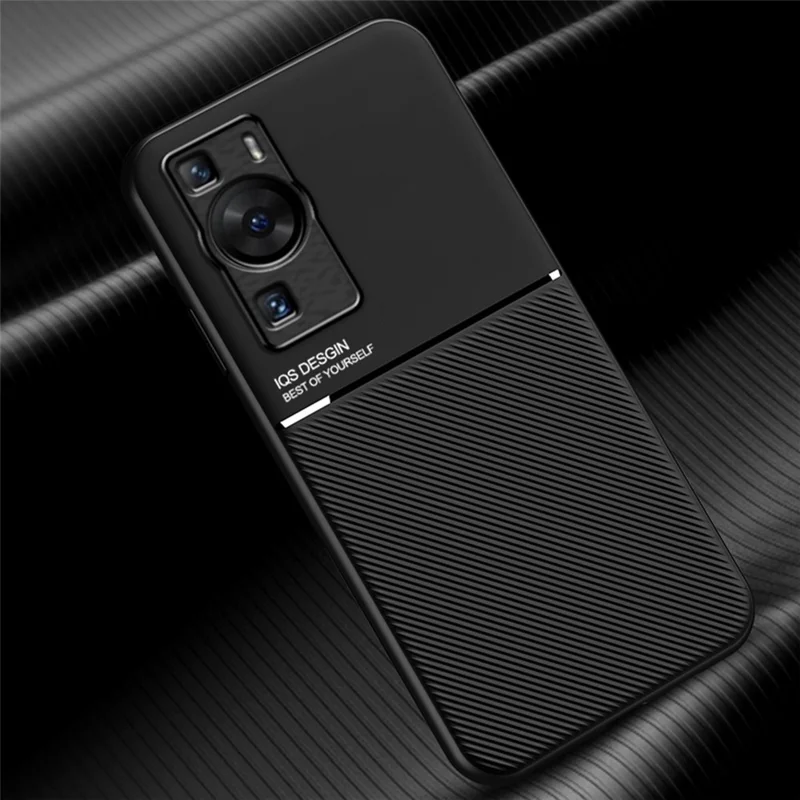 Per Huawei P60 Linee impresse Custodia per telefono anti-caduta in pelle PU + TPU - Nero