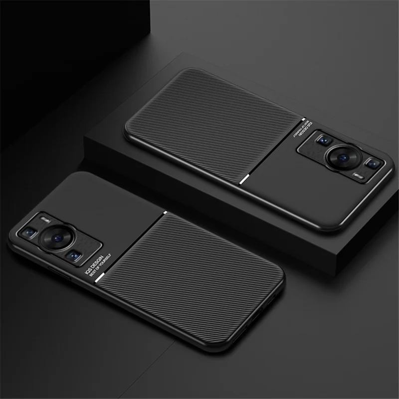Per Huawei P60 Linee impresse Custodia per telefono anti-caduta in pelle PU + TPU - Nero