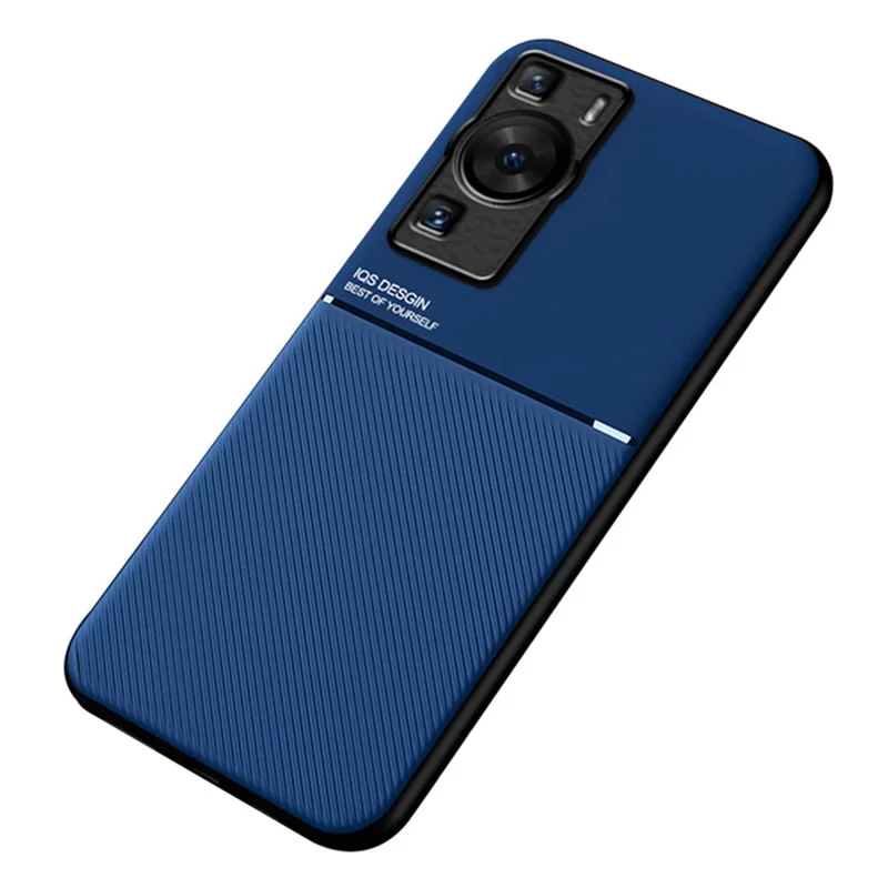 For Huawei P60 Lines Imprinted Anti-drop Phone Cover PU Leather+TPU Case - Blue