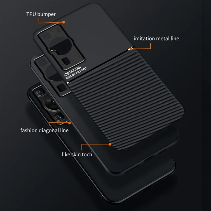 For Huawei P60 Lines Imprinted Anti-drop Phone Cover PU Leather+TPU Case - Blue