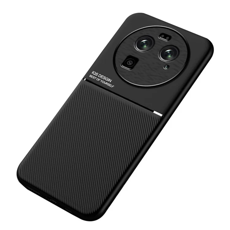 For Oppo Find X6 Lines Imprinted Phone Case Anti-scratch Leather+TPU Cover - Black