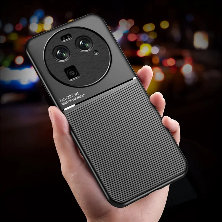 For Oppo Find X6 Lines Imprinted Phone Case Anti-scratch Leather+TPU Cover - Black