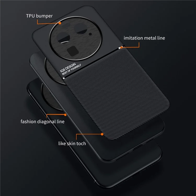 For Oppo Find X6 Lines Imprinted Phone Case Anti-scratch Leather+TPU Cover - Black