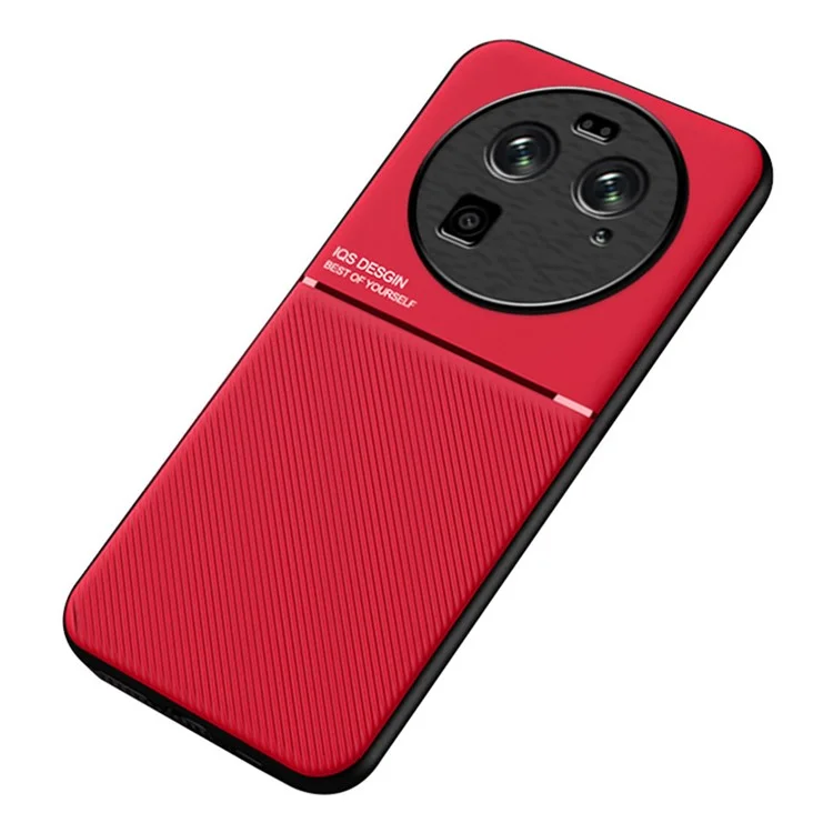 Pour le Oppo Find X6 Lines Imprinted Phone Case Anti-scratch Leather+TPU Cover - Red