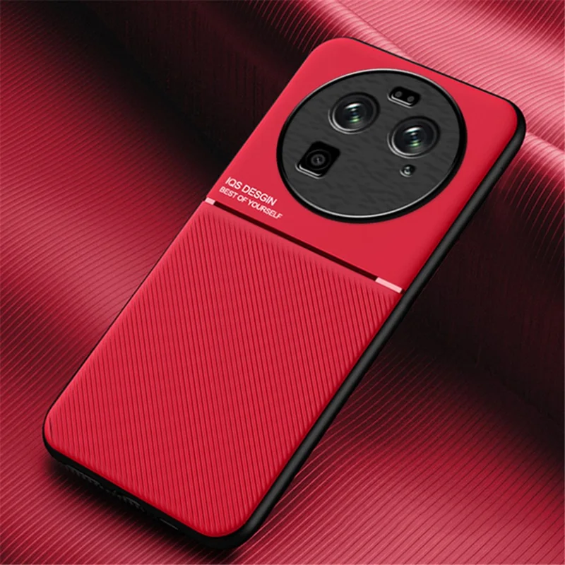 Pour le Oppo Find X6 Lines Imprinted Phone Case Anti-scratch Leather+TPU Cover - Red