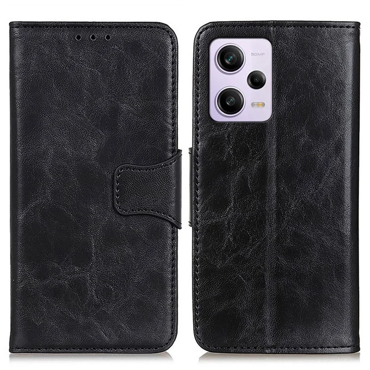 Para Xiaomi Redmi Note 12 Pro+ 5G / Nota 12 Explorador 5G Split de Cuero Dividido Funda Para Teléfono de la Billetera Crazy Horse Texture Cover - Negro