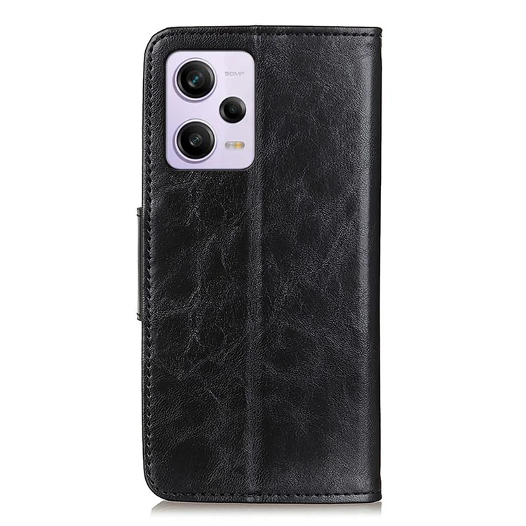 Para Xiaomi Redmi Note 12 Pro+ 5G / Nota 12 Explorador 5G Split de Cuero Dividido Funda Para Teléfono de la Billetera Crazy Horse Texture Cover - Negro