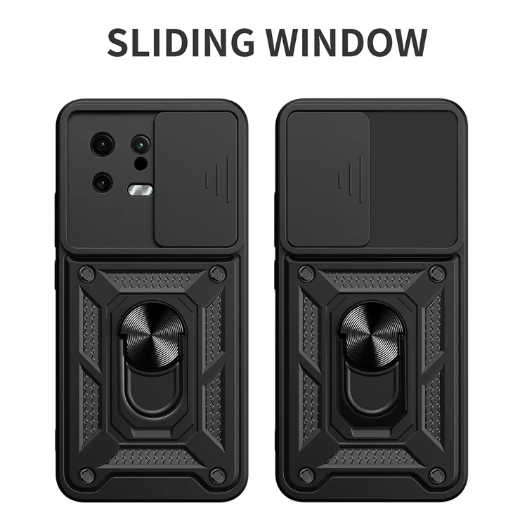 Для Xiaomi 13 Lite / Civi 2 5G Kickstand PC+TPU Чехол для телефона Скользящая защита объектива камеры Чехол для телефона - Черный
