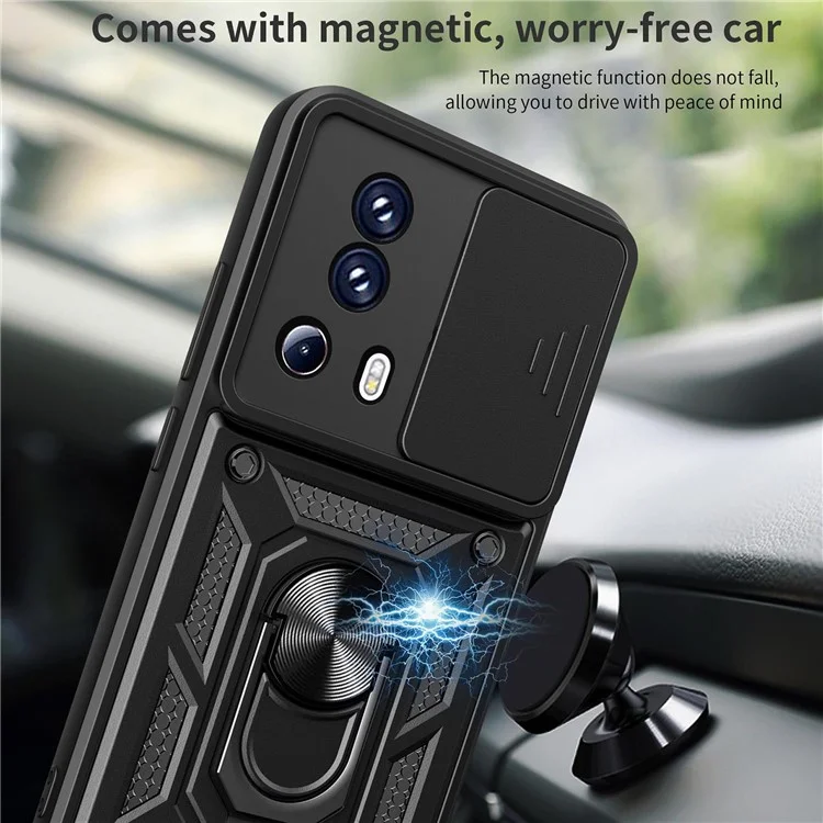 Для Xiaomi 13 Lite / Civi 2 5G Kickstand PC+TPU Чехол для телефона Скользящая защита объектива камеры Чехол для телефона - Черный