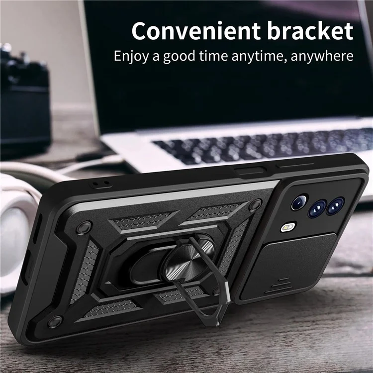 Pour Xiaomi 13 Lite / Civi 2 5G Kickstand pc + Tpu Theple Case Slide Came Came de Protection de Lecs de Camerie - Noir