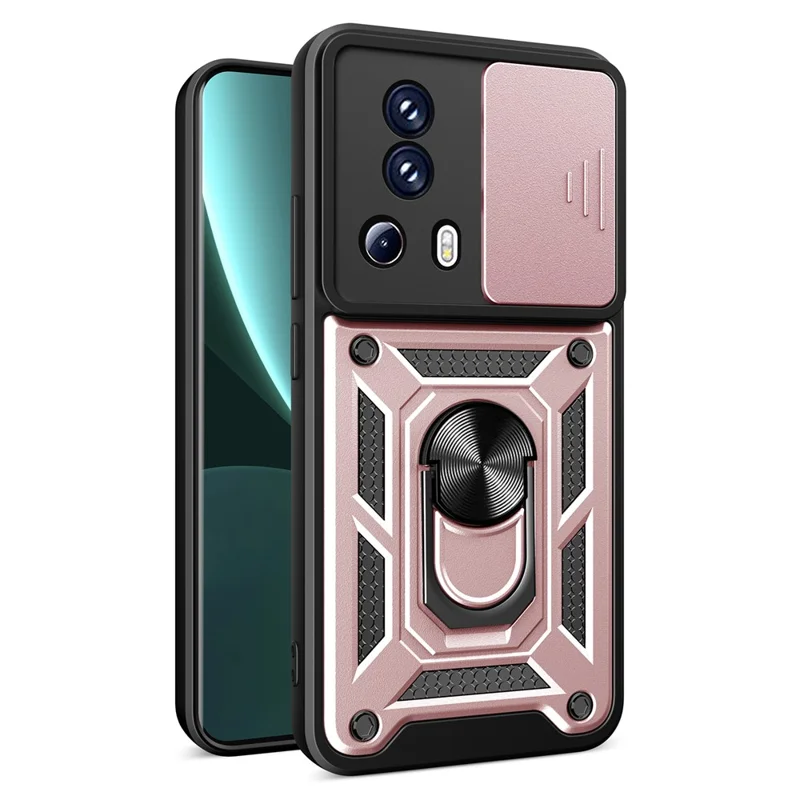 Para Xiaomi 13 Lite / Civi 2 5G Kickstand PC+TPU Capa de Telefone Deslizante Proteção da Lente da Câmera Capa de Telefone - Rosa Dourado