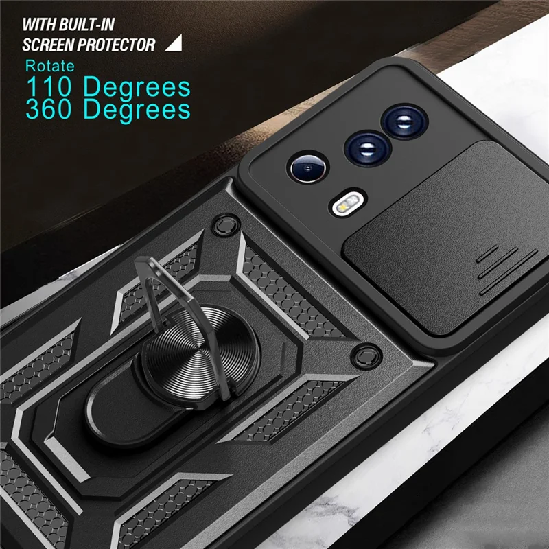 Para Xiaomi 13 Lite / Civi 2 5G Kickstand PC+TPU Capa de Telefone Deslizante Proteção da Lente da Câmera Capa de Telefone - Rosa Dourado