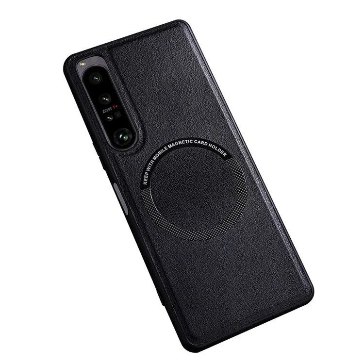 For Sony Xperia 10 V Magnetic Phone Case Leather Coated PC+TPU Cover Compatible with MagSafe - Black