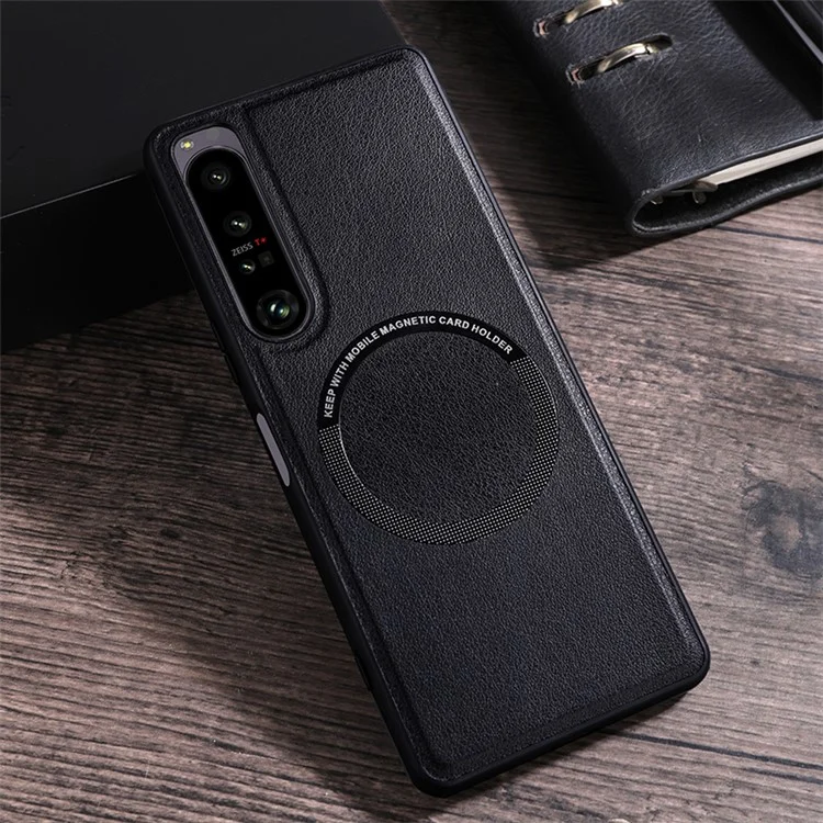 For Sony Xperia 10 V Magnetic Phone Case Leather Coated PC+TPU Cover Compatible with MagSafe - Black
