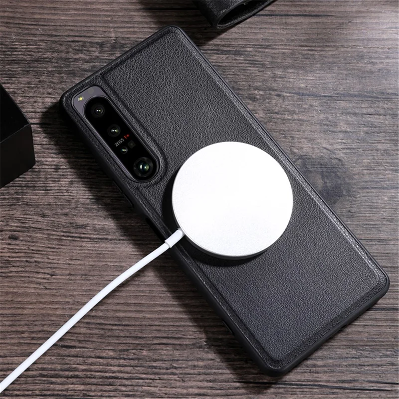 For Sony Xperia 10 V Magnetic Phone Case Leather Coated PC+TPU Cover Compatible with MagSafe - Black