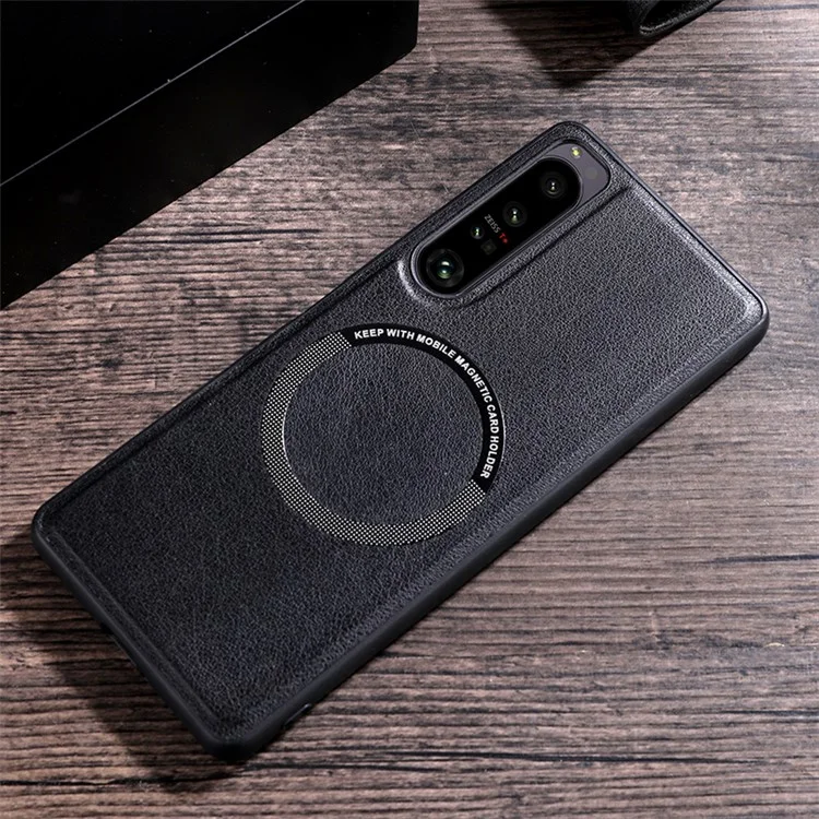 For Sony Xperia 10 V Magnetic Phone Case Leather Coated PC+TPU Cover Compatible with MagSafe - Black