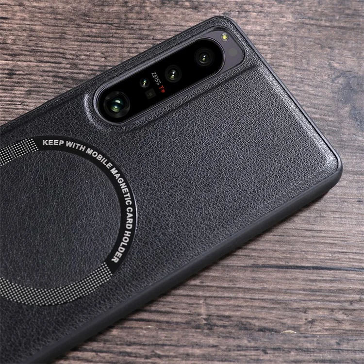 For Sony Xperia 10 V Magnetic Phone Case Leather Coated PC+TPU Cover Compatible with MagSafe - Black