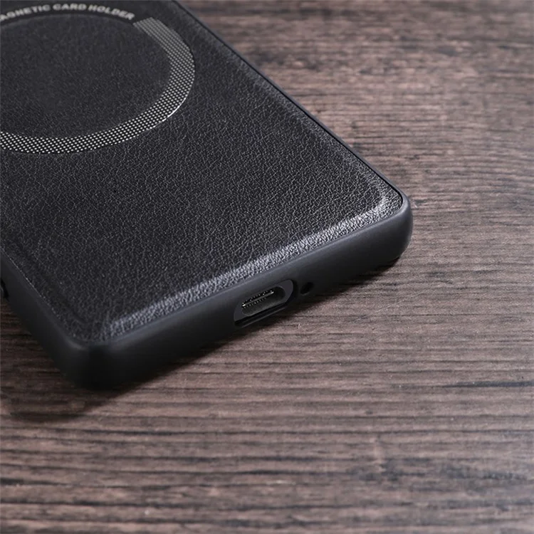 For Sony Xperia 10 V Magnetic Phone Case Leather Coated PC+TPU Cover Compatible with MagSafe - Black