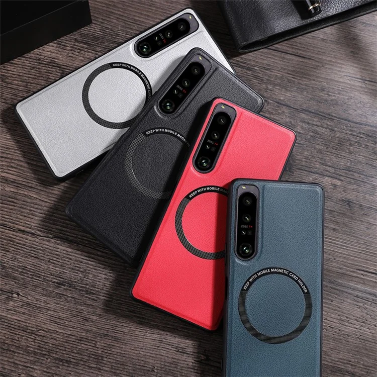 For Sony Xperia 10 V Magnetic Phone Case Leather Coated PC+TPU Cover Compatible with MagSafe - Black