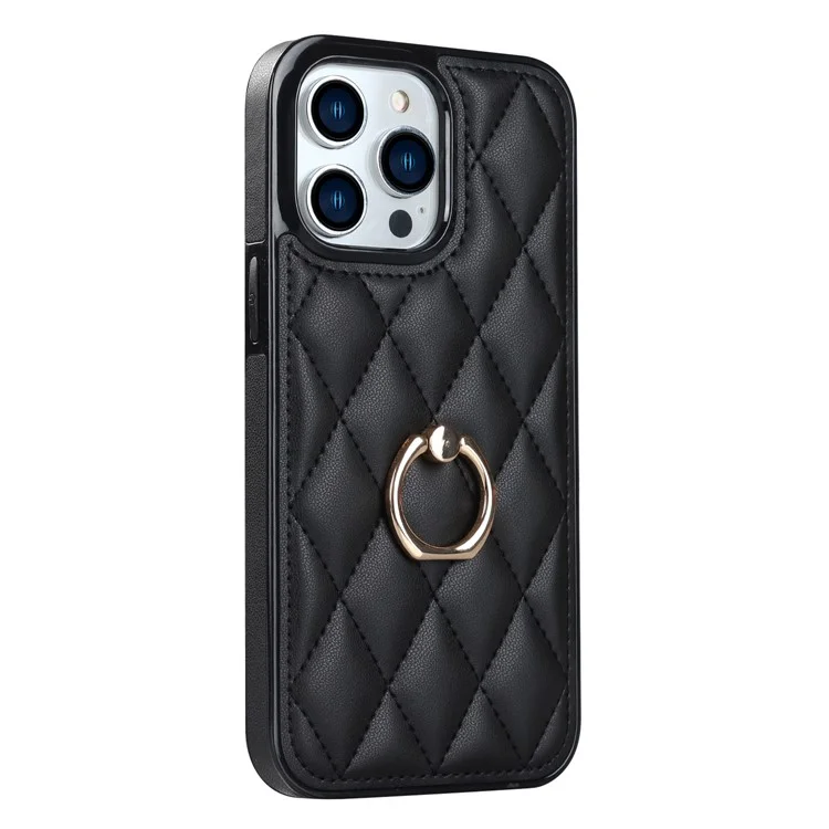 Per iPhone 12 Pro / 12 PU Leather+TPU Cell Phone Case Shockproof Kickstand Phone Cover - Black