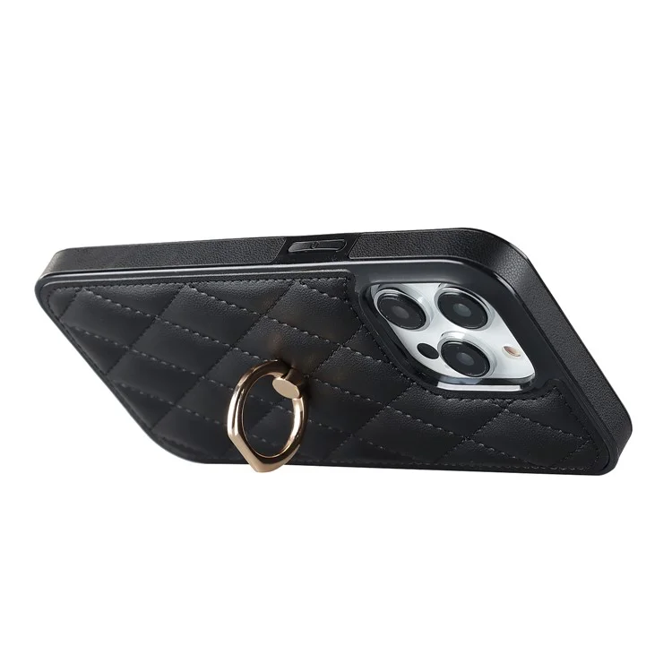 Per iPhone 12 Pro / 12 PU Leather+TPU Cell Phone Case Shockproof Kickstand Phone Cover - Black