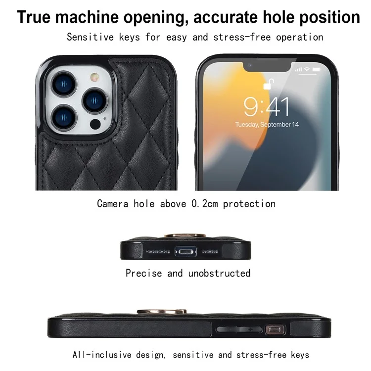 Per iPhone 12 Pro / 12 PU Leather+TPU Cell Phone Case Shockproof Kickstand Phone Cover - Black
