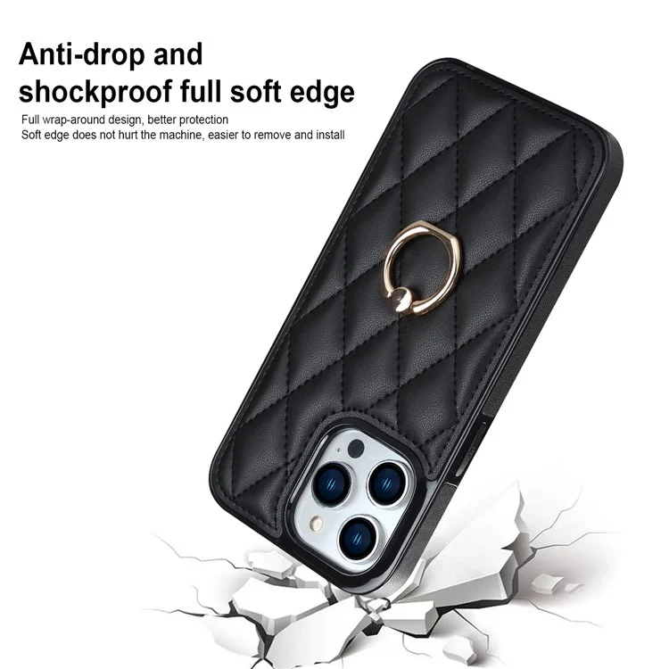 Per iPhone 12 Pro / 12 PU Leather+TPU Cell Phone Case Shockproof Kickstand Phone Cover - Black