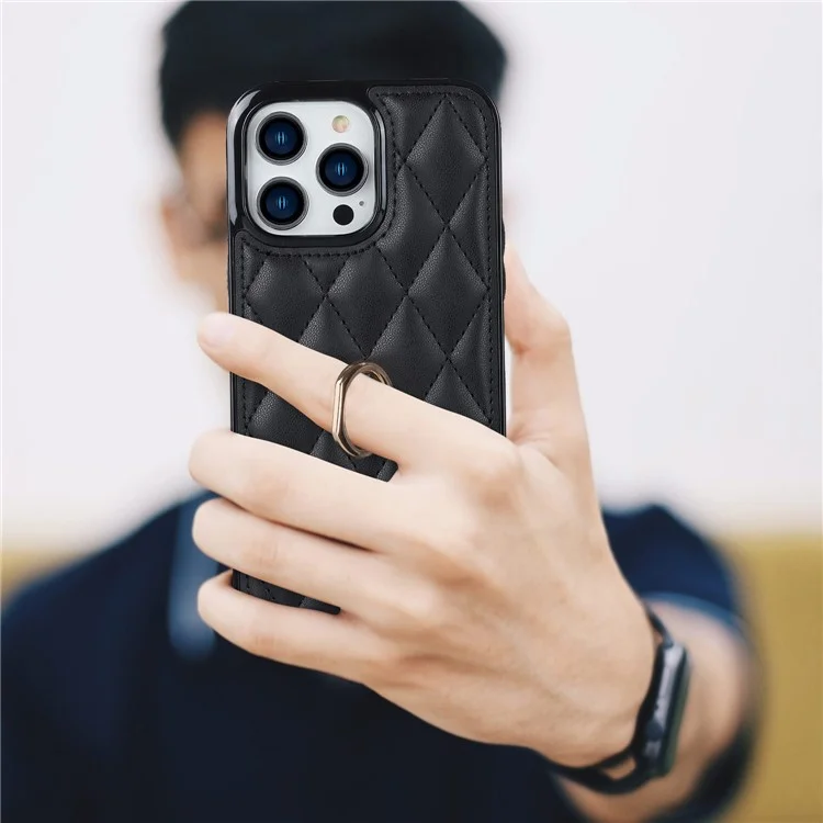 Per iPhone 12 Pro / 12 PU Leather+TPU Cell Phone Case Shockproof Kickstand Phone Cover - Black