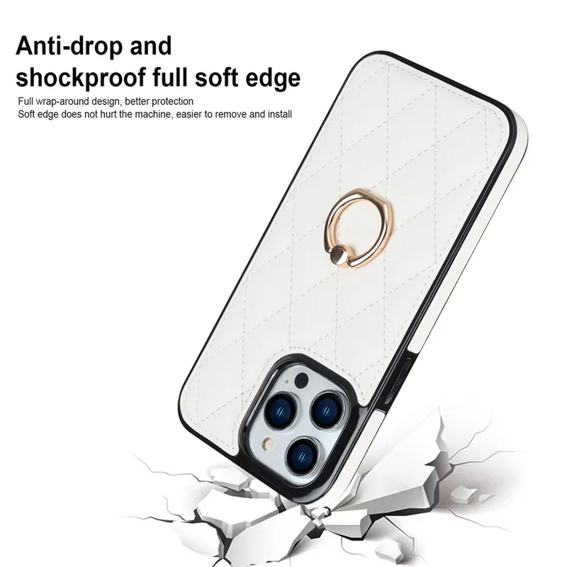 For iPhone 12 Pro / 12 PU Leather+TPU Cell Phone Case Shockproof Kickstand Phone Cover - White
