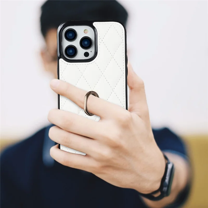 For iPhone 12 Pro / 12 PU Leather+TPU Cell Phone Case Shockproof Kickstand Phone Cover - White