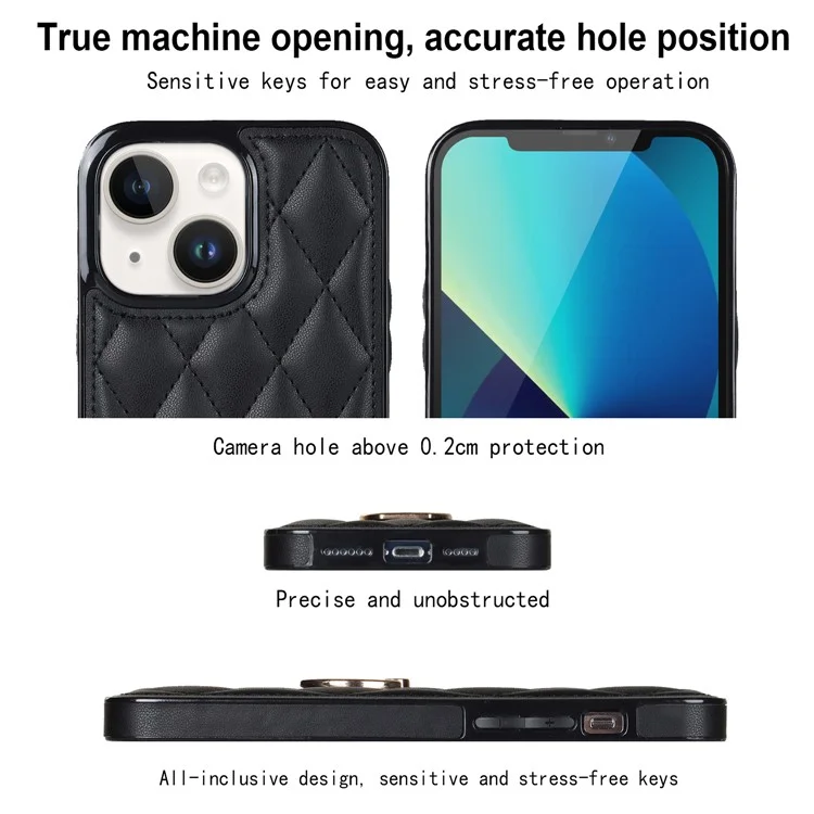 Para iPhone 13 de 6.1 pulgadas Funda de teléfono de piel de PU+TPU Costura Soporte de anillo con soporte Funda de teléfono - Negro