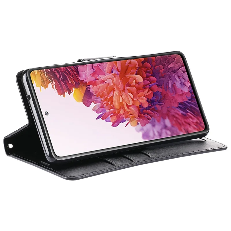 HANMAN Mill Series for Samsung Galaxy S20 FE 4G / FE 5G / S20 Lite / S20 FE 2022 Phone Case PU Leather Stand Wallet Cover - Black