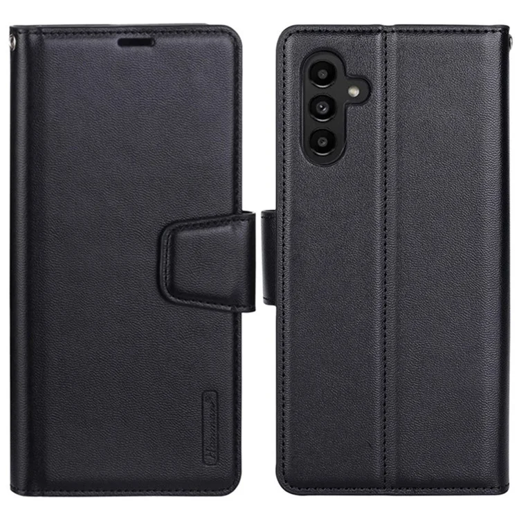 HANMAN Mill Series für Samsung Galaxy A34 5G PU Leder Handyhülle Stand Brieftasche Smartphone Cover - Schwarz