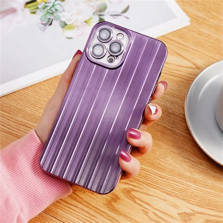 Funda trasera de TPU para iPhone 13 Pro 6.1 pulgadas con película de lente Electrochapado Streamer Cepillado Funda de teléfono - Púrpura