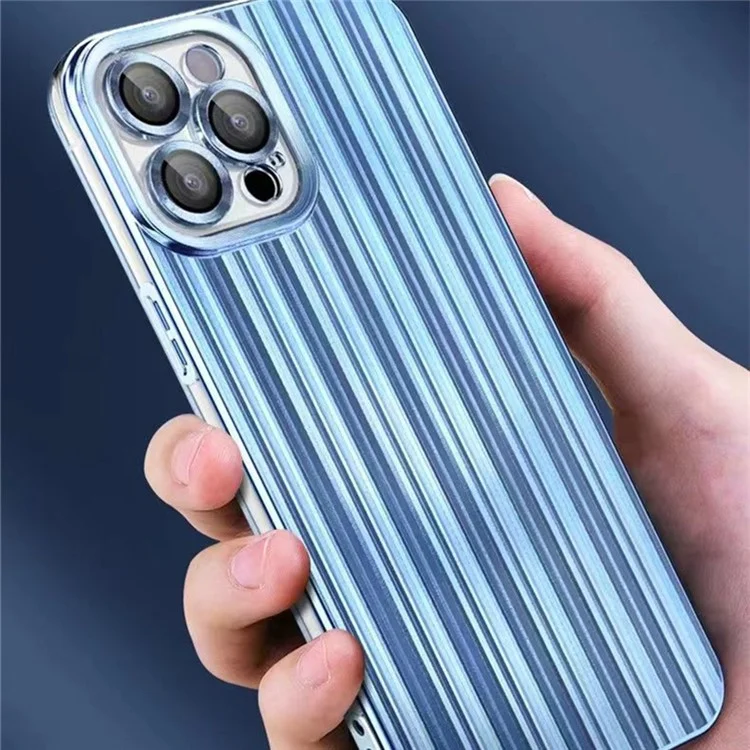 Funda trasera de TPU para iPhone 13 Pro 6.1 pulgadas con película de lente Electrochapado Streamer Cepillado Funda de teléfono - Púrpura