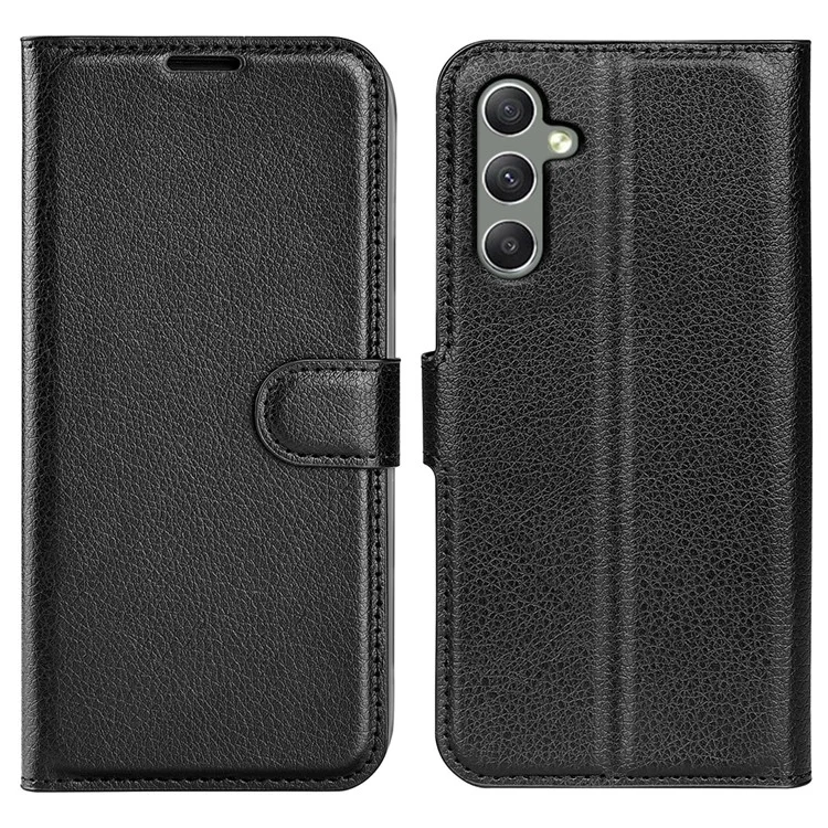 Для Samsung Galaxy A24 4G (162,1 x 77,6 x 8,3 мм) PU Leather Wallet Shell Litchi Texture Phone Case Flip Stand Cover - Black