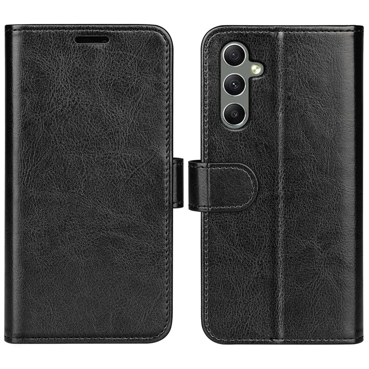 For Samsung Galaxy A24 4G (162.1 x 77.6 x 8.3mm) PU Leather Wallet Flip Cover Crazy Horse Texture Stand Phone Case - Black