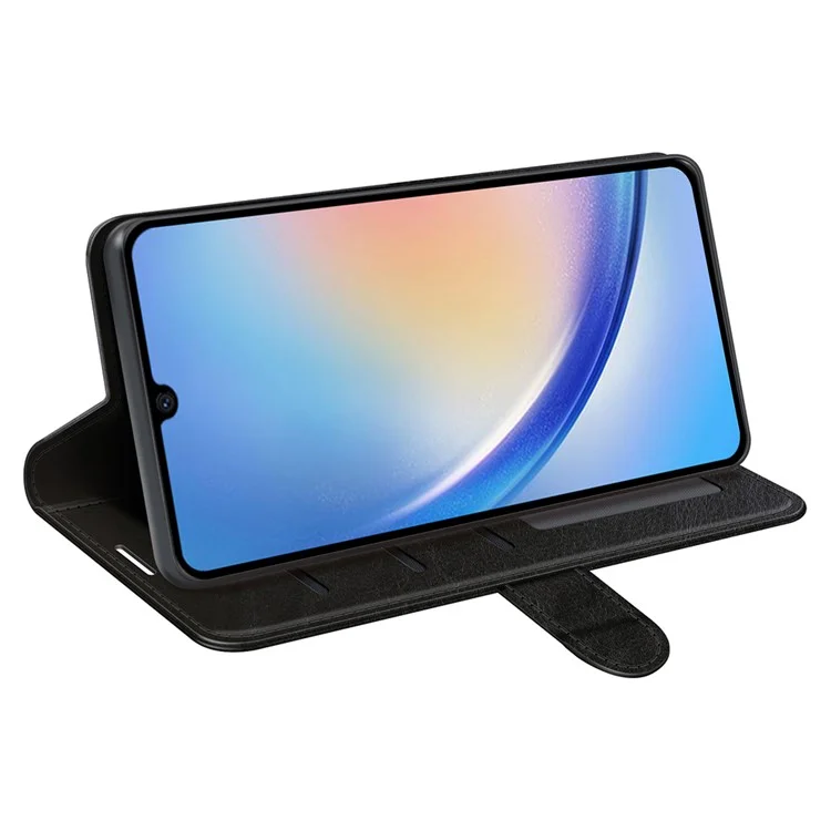 For Samsung Galaxy A24 4G (162.1 x 77.6 x 8.3mm) PU Leather Wallet Flip Cover Crazy Horse Texture Stand Phone Case - Black