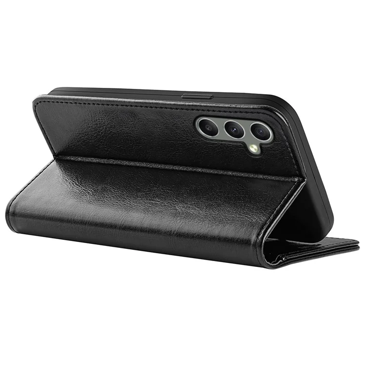 For Samsung Galaxy A24 4G (162.1 x 77.6 x 8.3mm) PU Leather Wallet Flip Cover Crazy Horse Texture Stand Phone Case - Black
