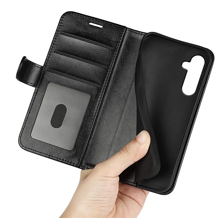 For Samsung Galaxy A24 4G (162.1 x 77.6 x 8.3mm) PU Leather Wallet Flip Cover Crazy Horse Texture Stand Phone Case - Black