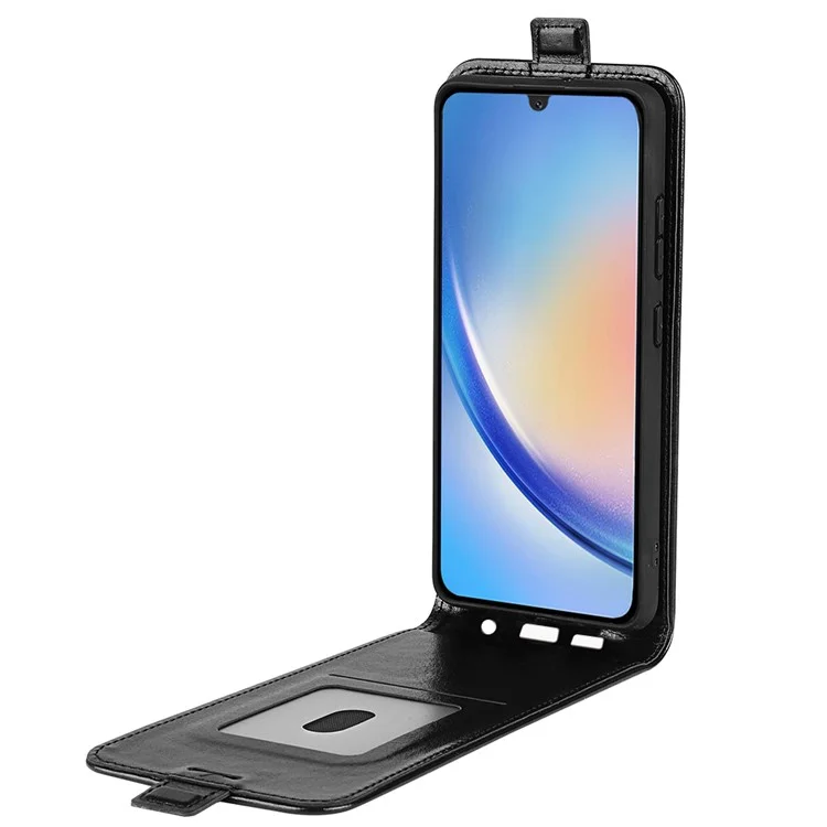 Pour Samsung Galaxy A24 4G (162,1 x 77,6 x 8,3 mm) Étui de téléphone à rabat vertical avec porte-cartes Crazy Horse Texture PU Leather Cover - Noir