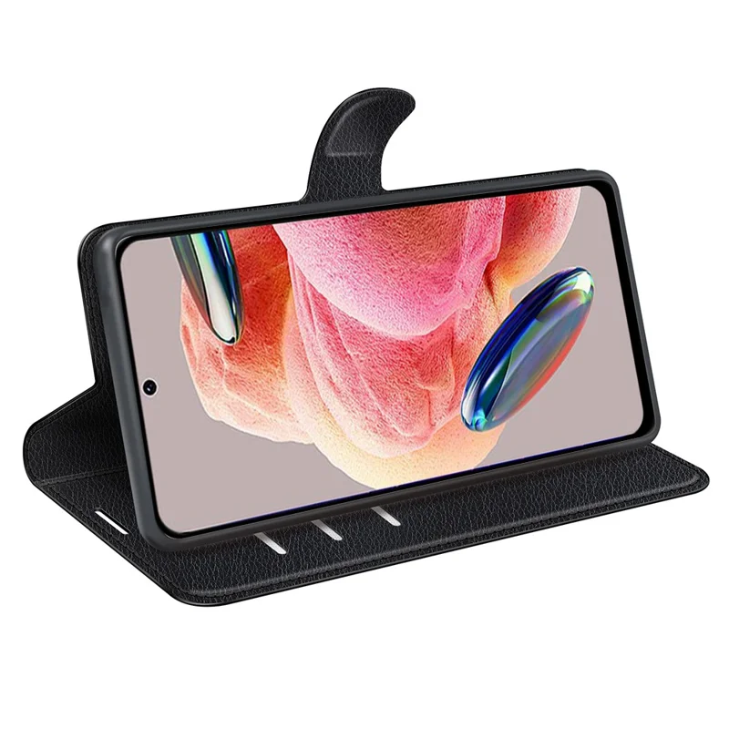 Für Xiaomi Redmi Note 12 4G Litchi-Textur PU-Leder Brieftasche Anti-Drop-Schale Flip-Ständer Handyhülle - Schwarz