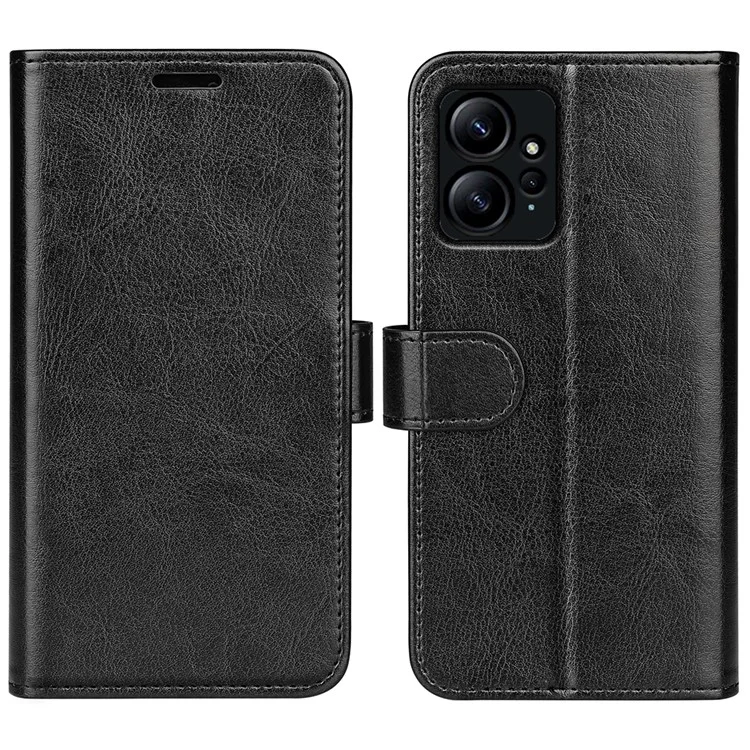 Per Xiaomi Redmi Note 12 4G Crazy Horse Texture Drop-proof Phone Case PU Leather Wallet Flip Stand Cover - Black