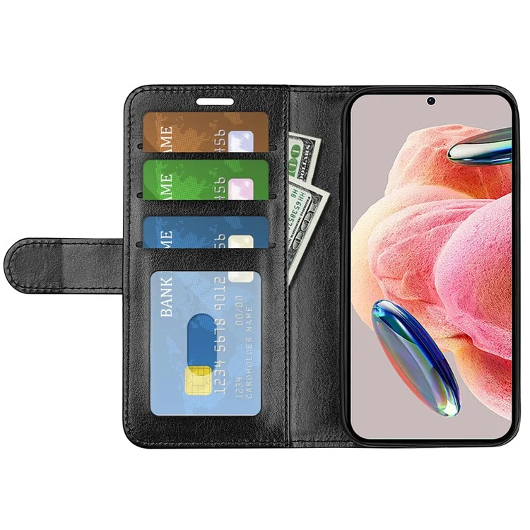 Per Xiaomi Redmi Note 12 4G Crazy Horse Texture Drop-proof Phone Case PU Leather Wallet Flip Stand Cover - Black