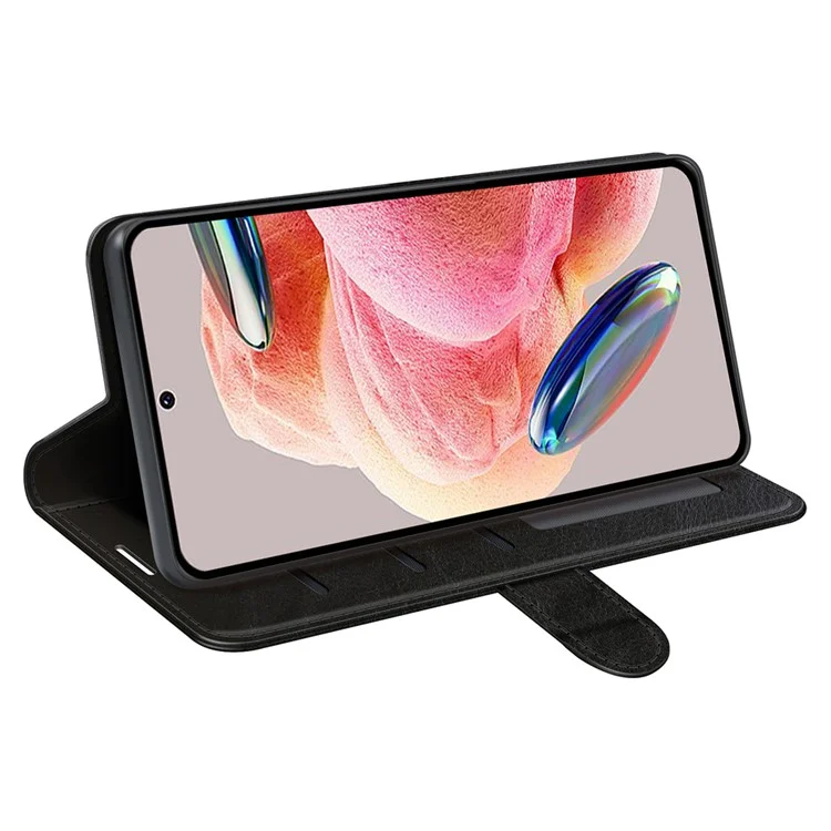 Per Xiaomi Redmi Note 12 4G Crazy Horse Texture Drop-proof Phone Case PU Leather Wallet Flip Stand Cover - Black