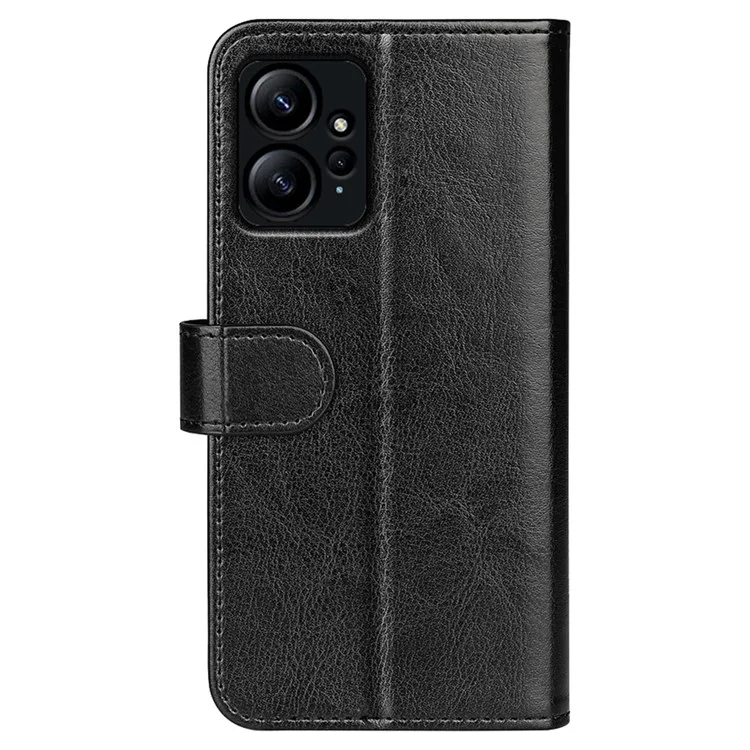 Per Xiaomi Redmi Note 12 4G Crazy Horse Texture Drop-proof Phone Case PU Leather Wallet Flip Stand Cover - Black
