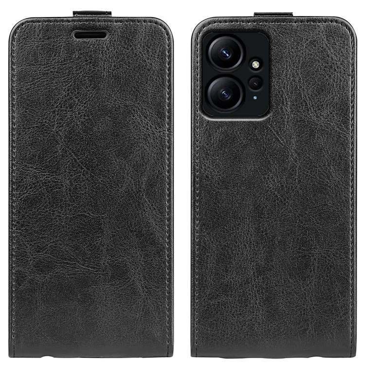 Para Xiaomi Redmi Note 12 4G Vertical Flip Phone Case Crazy Horse Texture Card Holder PU Leather Protective Cover - Negro