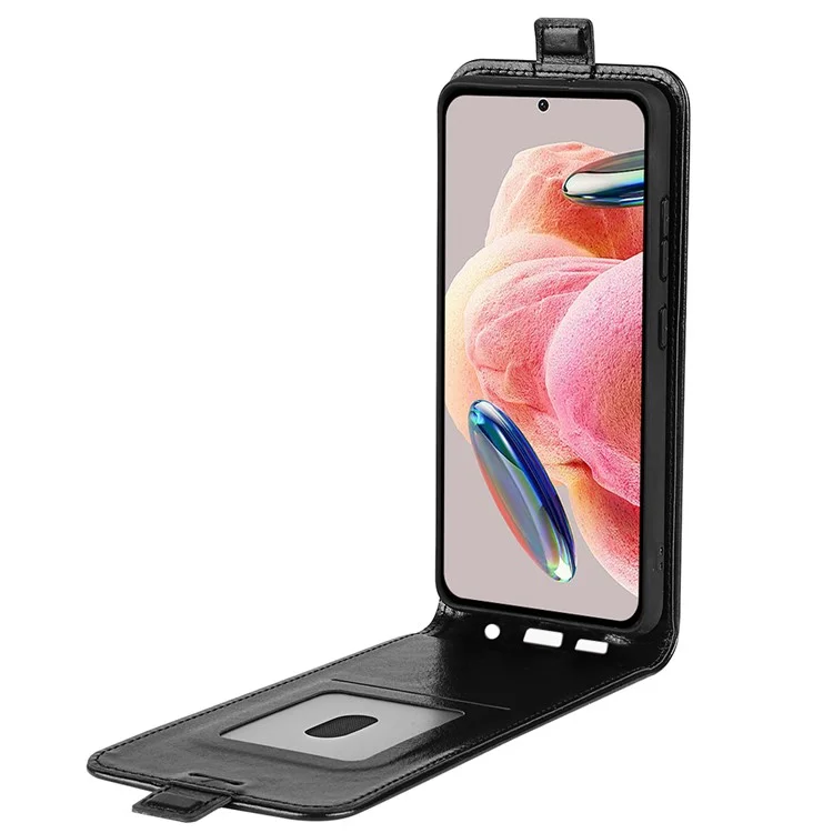 Para Xiaomi Redmi Note 12 4G Vertical Flip Phone Case Crazy Horse Texture Card Holder PU Leather Protective Cover - Negro