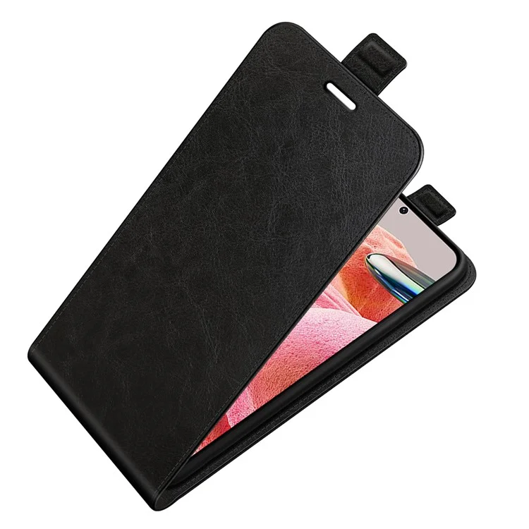 Para Xiaomi Redmi Note 12 4G Vertical Flip Phone Case Crazy Horse Texture Card Holder PU Leather Protective Cover - Negro